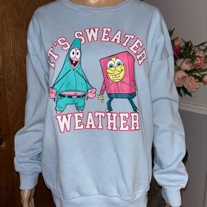 Nickelodeon Light Blue Crewneck Sweatshirt with Pink & Teal Characters